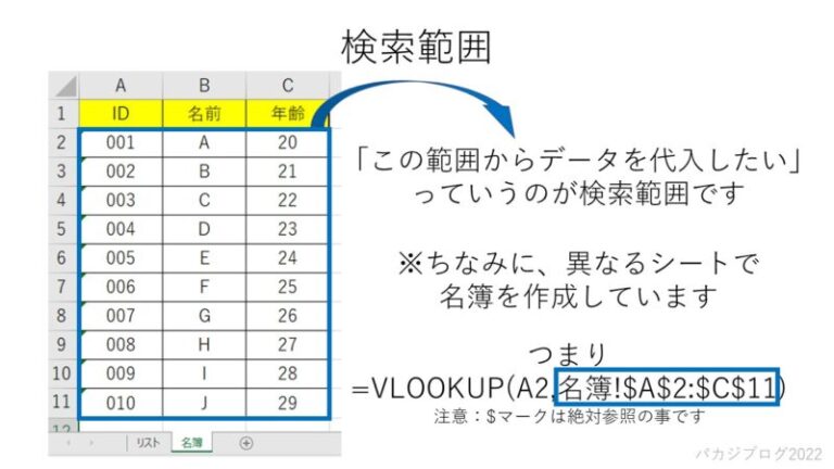 【仕事中でも今すぐ分かる】VLOOKUP関数の使い方を図解で解説 | パカジブログ